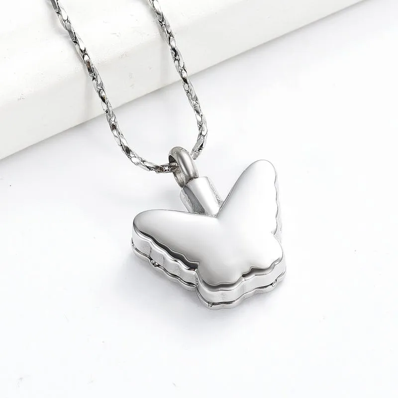 Chains Butterfly Urn Necklaces For Ashes Stainless Steel Abalone Shell Cremation Jewelry Memory Women Men183e
