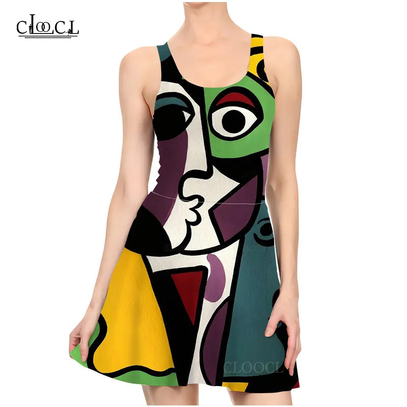 Geometrik sanat deseni 3d baskı kadınlar rahat moda kolsuz seksi ince yaz elbise 220617