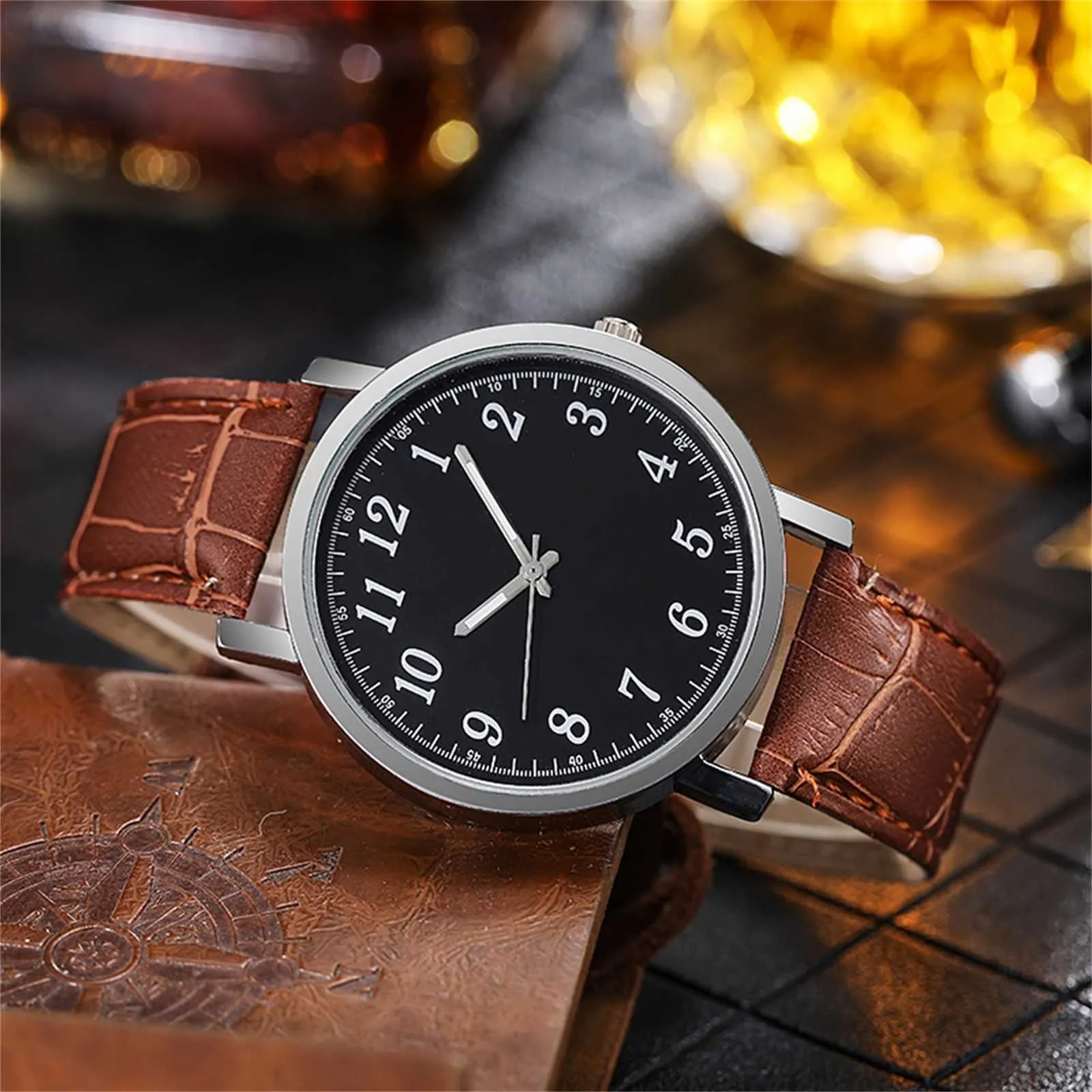 Fashion For Men Casual Business Quartz Digital Watch Leather Band Simple Luxury Chronograph Watches