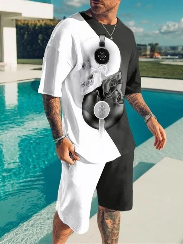 Мужские спортивные костюмы EST Мужская негабаритная одежда винтажная футболка для футболок Set Man Suting Summer Ghost Face 3D Men Men Otbits Casual 220826