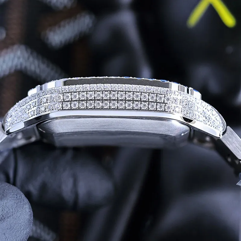 Diamond Watch Automatic Mechanical Movement Mens الساعات السوار المقاوم للماء ياقوت في ساعة معصم الفولاذ المقاوم للصدأ 40 مم W288Q