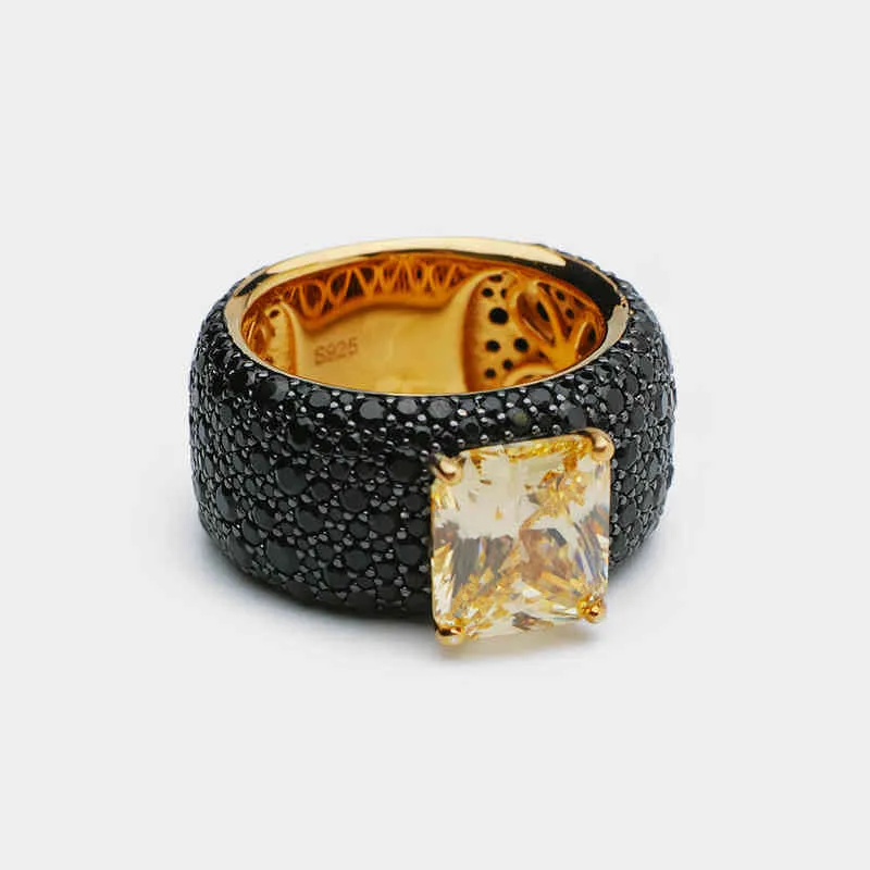 925 Sterling Silver with Lab Duży Kamień Symulacja Moissanite Black Diamond Yellow Citrine Gemstone Emerald Cut Pierścień dla kobiet