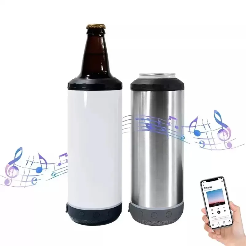 Lokalt lager 16oz 4 i 1 sublimering Bluetooth -högtalare kan kylare dubbel vägg rostfritt stål smart trådlös högtalare musik Tumb282s