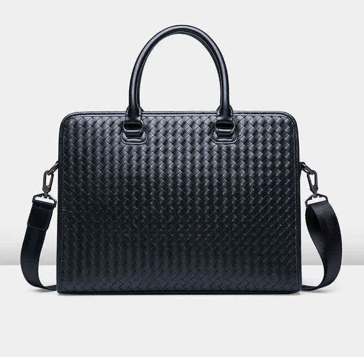 Men Briefcases New Fashion Men's Briefcase Business Travel Bag Woven Male Handbag Casual Shoulder Crossbody Laptop Messenger for Man 220622