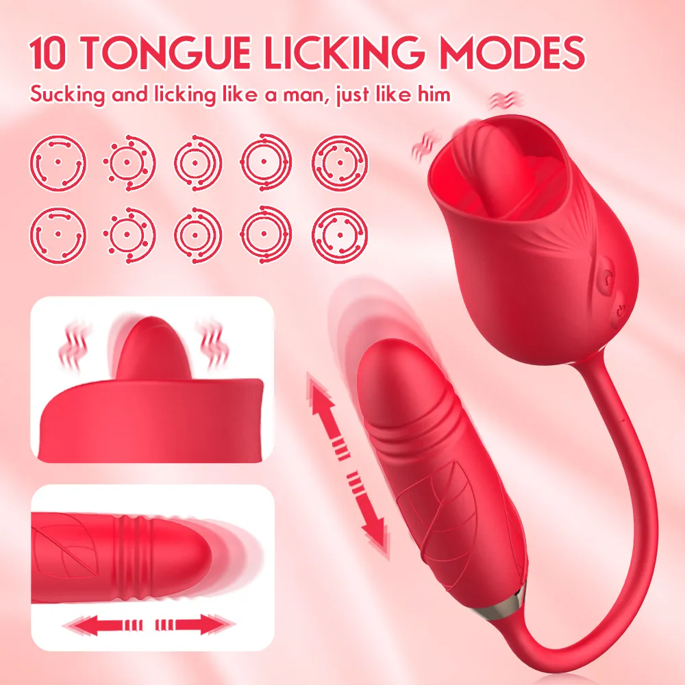 Rose jouet poussée vibrateur léchage langue vagin vibrant mamelon Stimulation clitoridienne Masturbation jouets sexy gode pour les femmes.