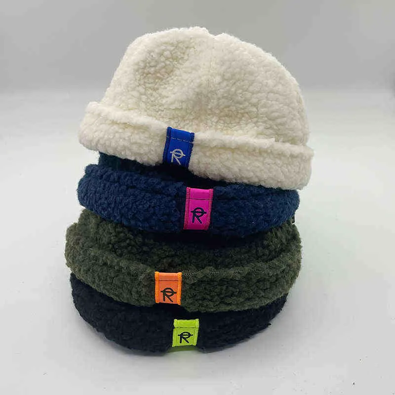 Korea Style Pure Color Children Label Plush Melon Cap Chinese Landlord Hat Fashion Kids Baby Flannel Winter Warm Hat ZZ-309 J220722