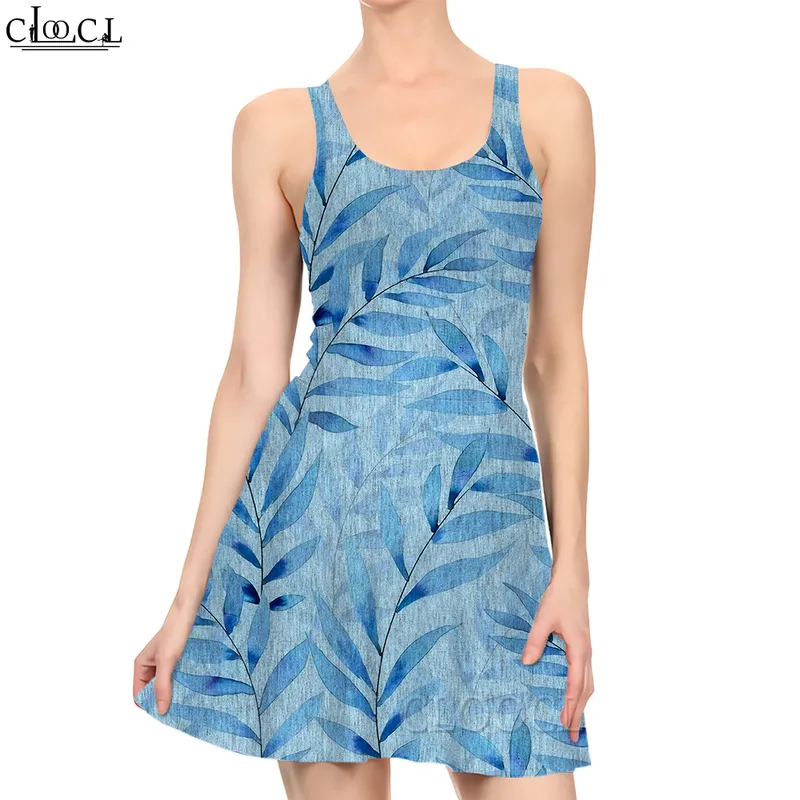 Mini robe à motif de feuilles pour femmes, imprimée en 3D, à la mode, sans manches, marron, Style de plage, 220616
