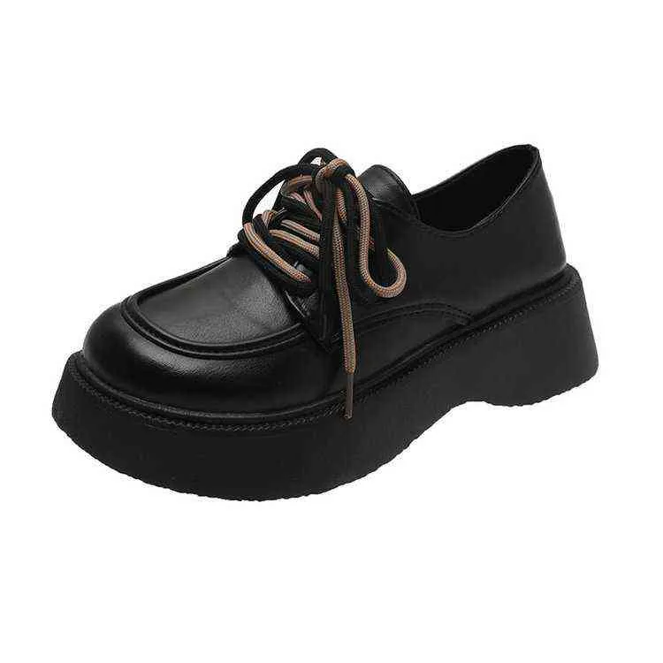 Chaussures habillées femmes style britannique petites chaussures en cuir maille creuse respirante à lacets plate-forme mocassins sandales 220316