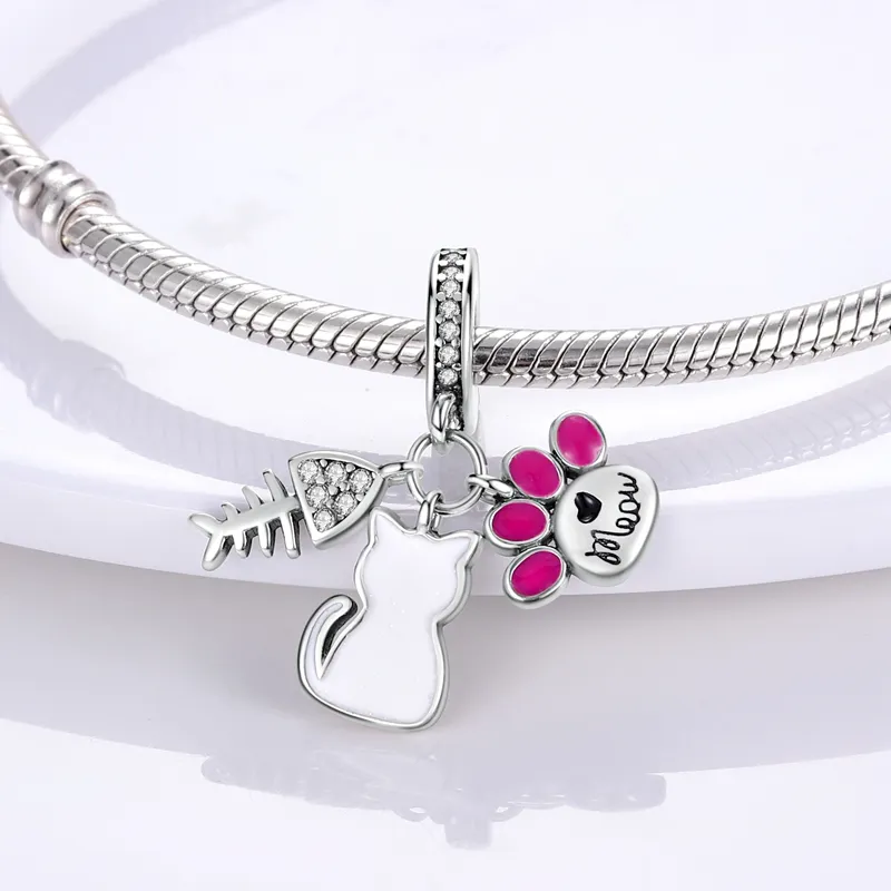 925 Silver Fit Pandora Charm 925 Pulsera Cute Pet Charm Bead Fit Original Pandora charms set Colgante DIY Fine Beads Jewelry