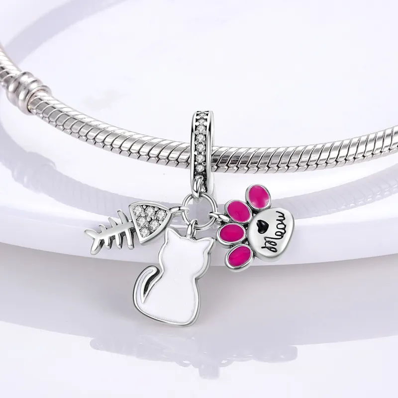 925 Silver Fit Pandora Charme 925 Bracelete fofo Pet Charm Fit Fit Original Pandora Charms Pingente Diy Fine Jewelry