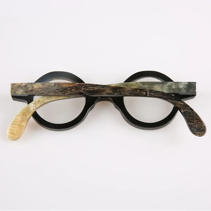 Okulary przeciwsłoneczne Klasyczne unikalne ręcznie robione okrągłe prawdziwe naturalne klakson unisex okulary optyczne rama dla mężczyzn i kobiet225h