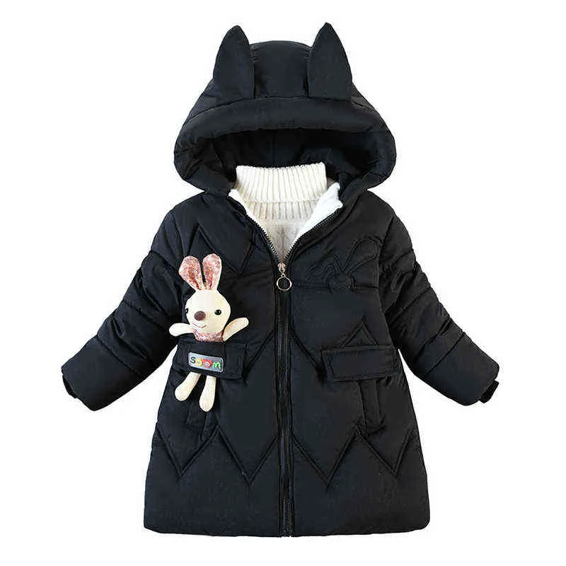 Keep warme meisjes jas schattig konijn herfst winter mode schattige prinses jas capuchon rits zipper bovenkleding 2-5 jaar kinderen kleding j220718