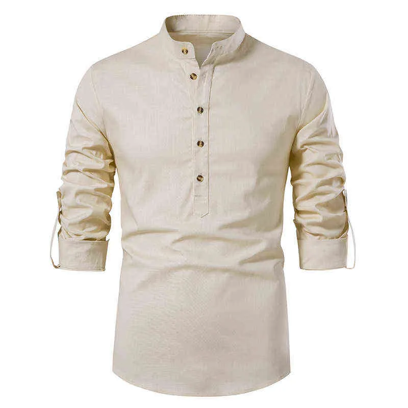 Hommes à manches longues T-shirts classique col Henry T-shirt 2022 printemps automne hommes chemises habillées T-shirts décontractés couleur unie vêtements pour hommes T220808