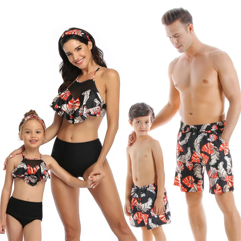 HH Family Matching Bademode Mädchen Damen Badeanzüge Bikini Jungen Schwimmsets Vater Mutter und Tochter Sohn Badeanzug 220426