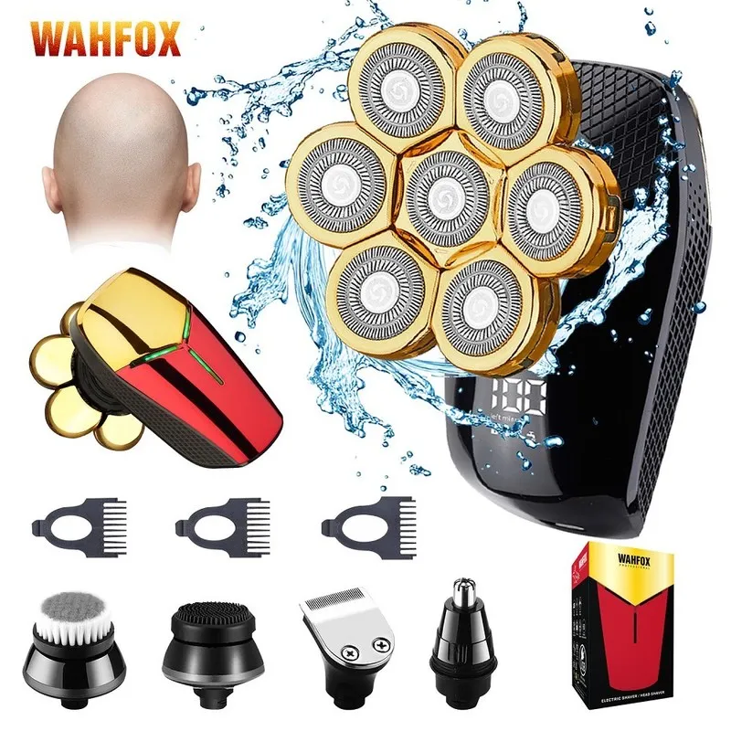 Wohfox Shaver for Men 7d Independent 7 Cutter Floating Head Waterproof Electric Razor Multifunction Trimmer Machine 220624