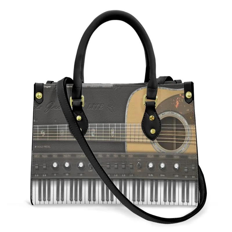 Kvällspåsar gitarr och piano nycklar tryck märke design kvinnor avslappnade axelhandväskor för kvinnliga damer present läder crossbody bage2946