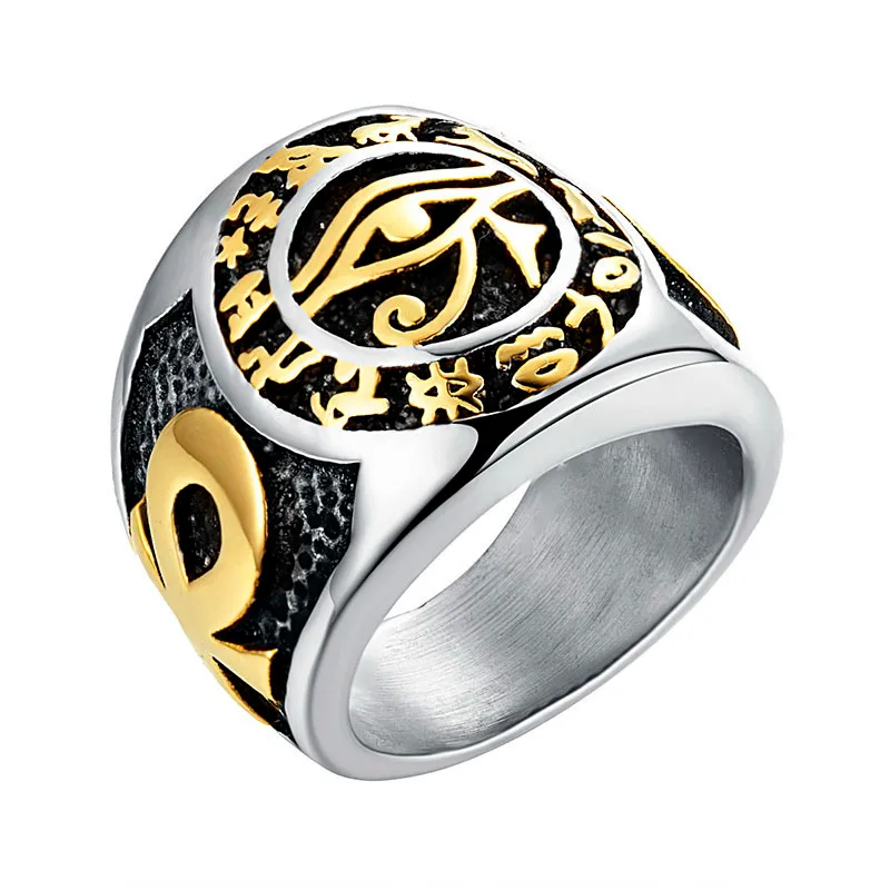 Men Egyptian Eye of Horus Ring Stainless Steel Cross Life Ankh Text Symbol Rings Vintage Jewelry for Man US Size 7 14 220803