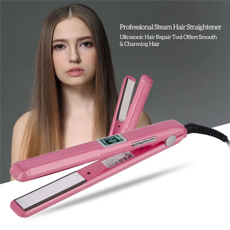 Hair Care Ultrasonic Infrared Hair Straightener Professional Cold Flat Iron Hair Treament Styler Therapy Conditioning Tools 220530