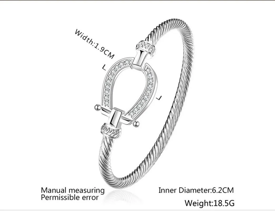 Bracelet Argent Plaqué Rempli Chaussure De Cheval Goutte D'eau Bracelet Bijoux De Mode Strass Femmes Amour Cadeau De La Saint-ValentinBangle334M