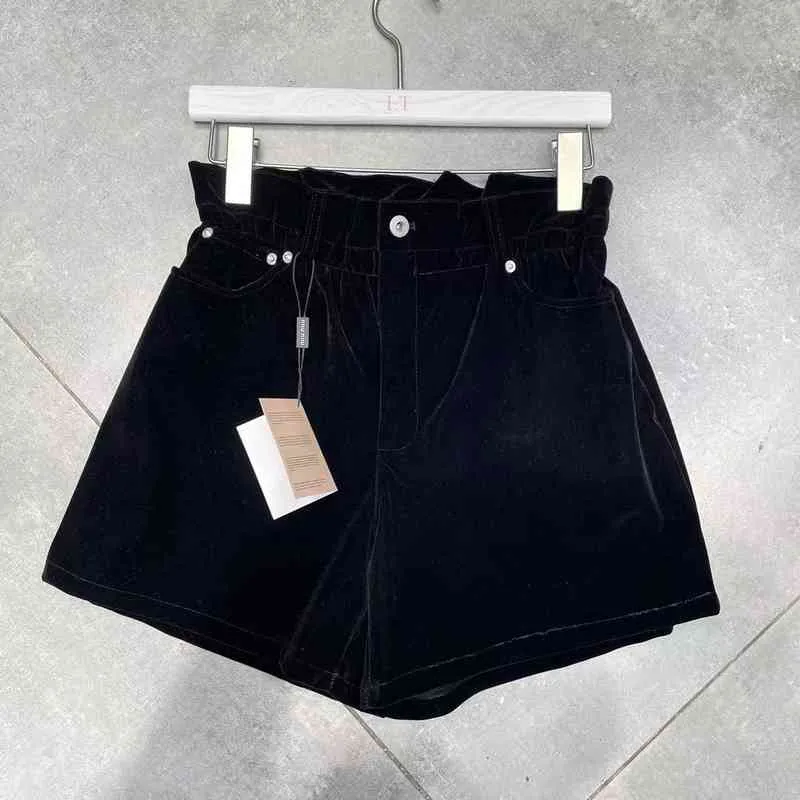 Spring New Back Pocket Letter Old Bud Taille Decoratie Veelzijdige Fluwelen Casual Wide Pent Shorts