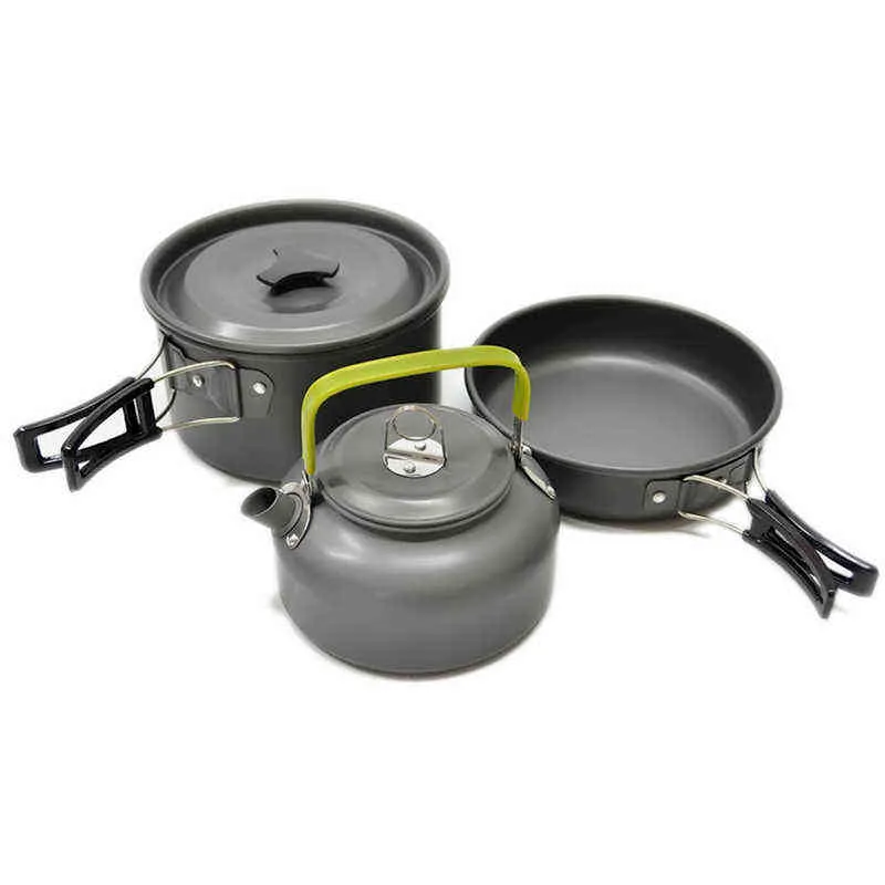 Draagbare antiaanbaklaag aluminium legering camping kookgerei outdoor kooktheepot picknick servies kettel pot koekenpan 3 stksy220530