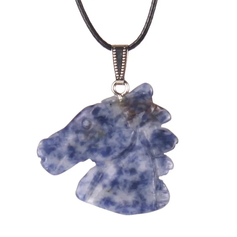 Pendant Necklaces Horse Head Carving Natural Stone Quartz Crystal Necklace For Jewelry Making Chakra Energy PendulumPenda262B