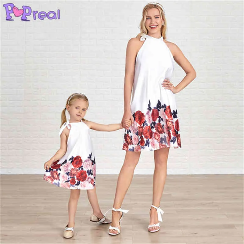 PopReal – robe maman et fille, imprimé Floral, sans manches, col licou, vêtements assortis pour la famille, Look de famille, nouvelle collection été