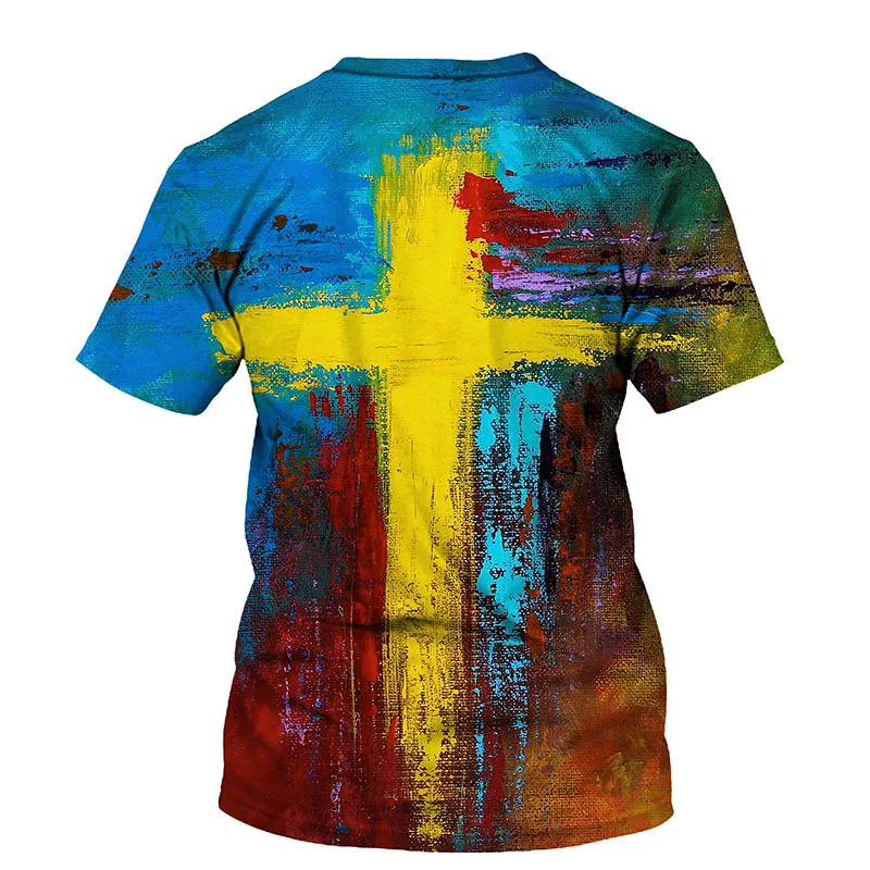 3D Cross Print Men T Shirt Jesus Summer O Neck Krótkie koszulki z krótkim rękawem