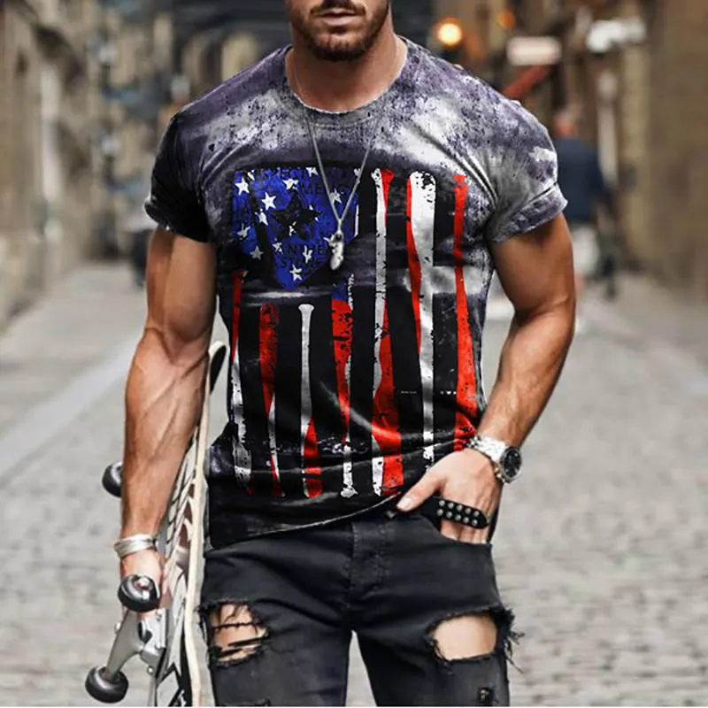 3D Flaga National Serise Men Tshirt Summer Street Fashion Fashion Kartki kratowe Square Stripe Męs