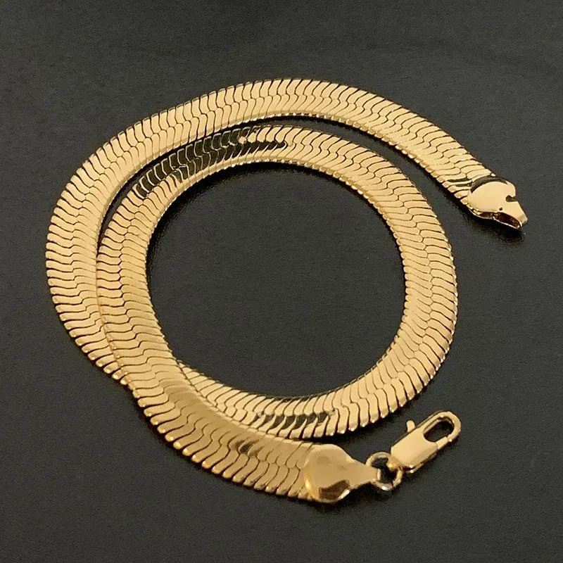 Łańcuchy 10 mm łańcuch węża dla kobiet mężczyzn złoty kolor płaski jodełek Dzicze