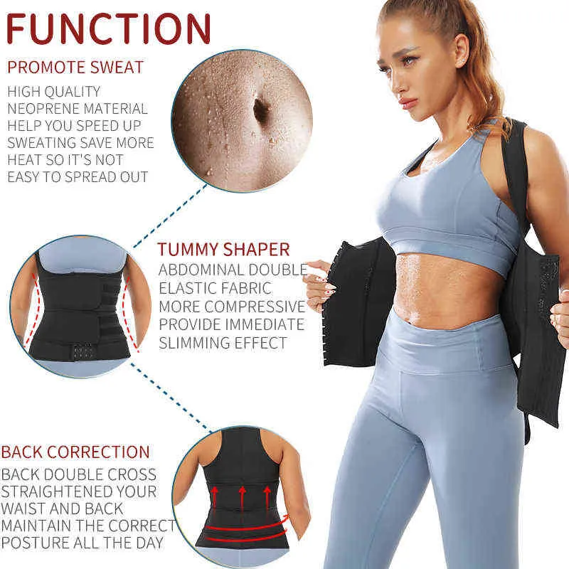 Sauna Waist Trainer Vest Workout Body Shaper Women Neoprene Sweat Slimming Sheath Double Tummy Control Trimmer Belts Corset Top L220802