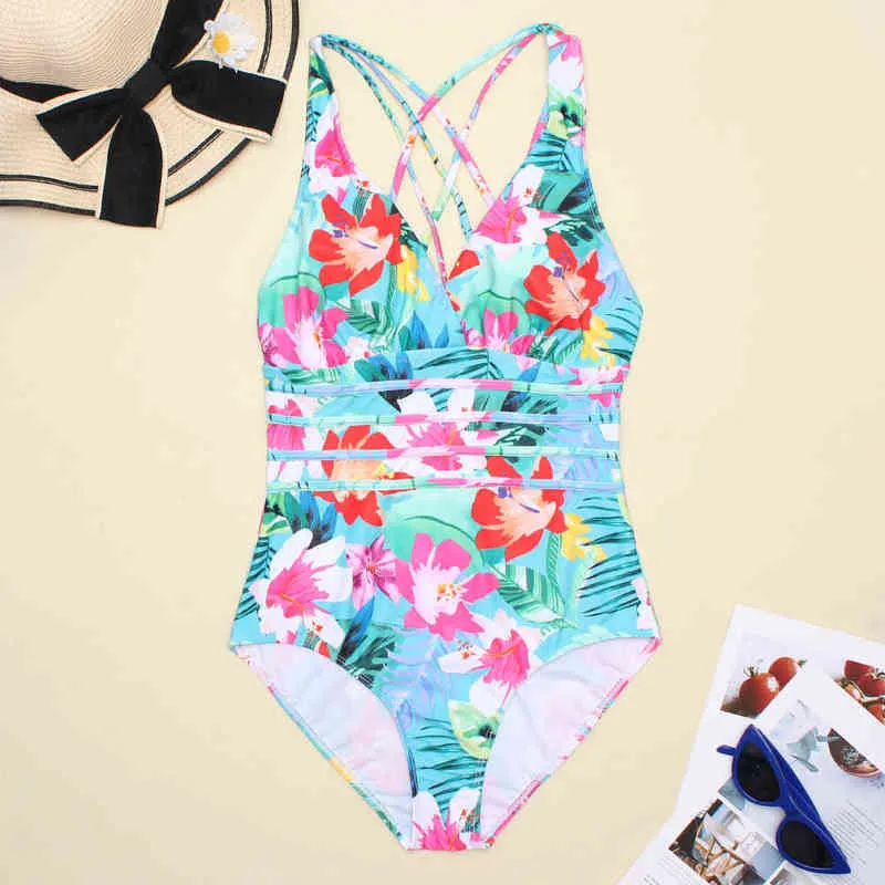 Mulheres Impresso Um Peça Swimwear Sexy Backless Swimsuit V Pescoço Verão Beach Wear Slimming Bathing Terno S ~ XXL Y220423