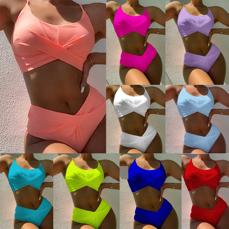 Neongrüner Badeanzug für Damen, sexy Bandeau-Bikini-Set, hochgeschnittene Badebekleidung, Sport-Badeanzug, sexy Badeanzug, Strandkleidung 220518