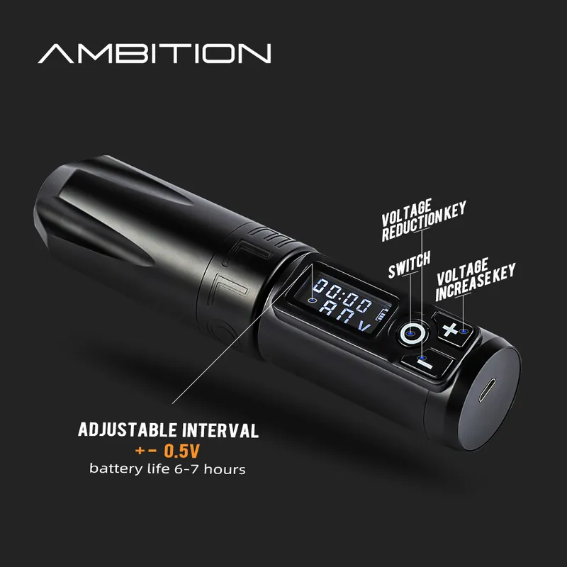 Tattoo Machine Ambition Portable Wireless Pen Litium Batteris strömförsörjningsblock 1650mAh LED Digital Display Equipment 220829