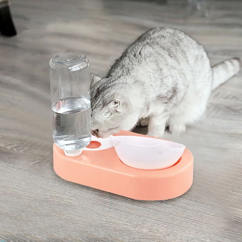 2-en-1 bol pour chat pour animaux de compagnie mangeoire automatique nourriture pour chien avec fontaine d'eau plat de support surélevé s pour Drinkder 220323