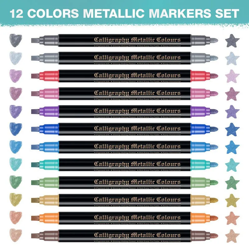 12/24 couleurs marqueurs métalliques stylos à peinture marqueurs d'écriture d'art papier pierre mur de verre double pointe stylo à peinture papier pierre mur de verre 220721