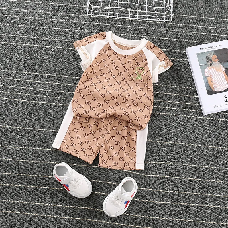 夏子供綿ベビー少年少女服 Tシャツビブショーツ 2 ピース/セット幼児キッズファッション幼児ジャージ