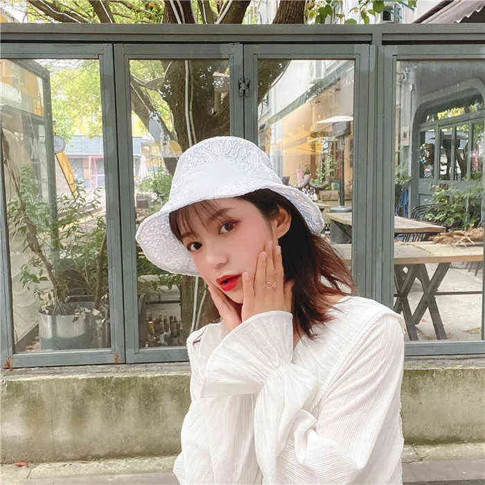 Sun Korean seaside Vintage Elegant Lace Bucket Hat Women Summer Beach Sun Hats Fashion Korean caps Breathable Fisherman cap G220418