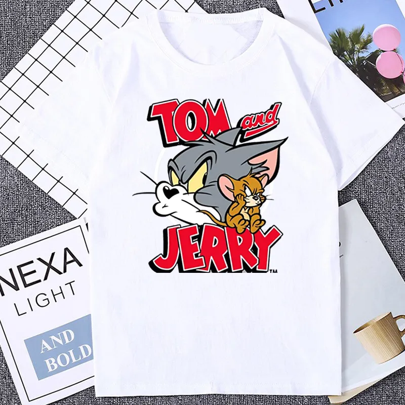 Cat Tom Mouse Jerry Par T Shirt Vintage 90 -tals grafiska toppar harajuku kawaii streetwear kvinnor män mode casual tee camisetas 220628
