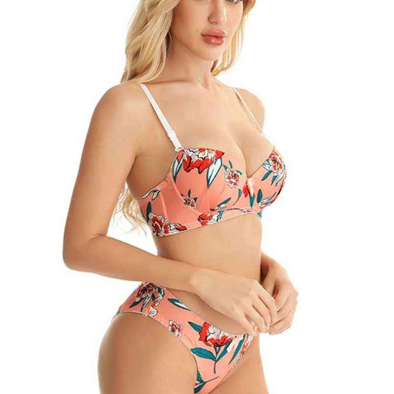 Sexy vrouwen bloem beha set draadloze bralette ondergoed naadloze print lenceria slip push-up lingerie l220727