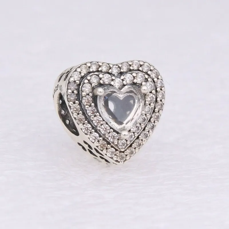 Sparkling Levelled Hearts Charm 925 Silver Pandora Charms for Bracelets DIY Jewelry Making kits Loose Bead Silver wholesale 799218C01