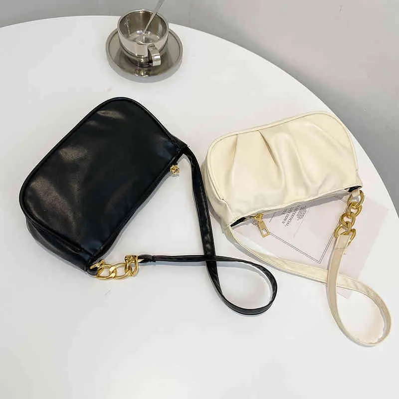Evening Bag 's Retro Women Pleated Thick Chain Pure Color Shoulder Underarm Casual Ladies Small Handbag Purse Bolsa Feminina 220630