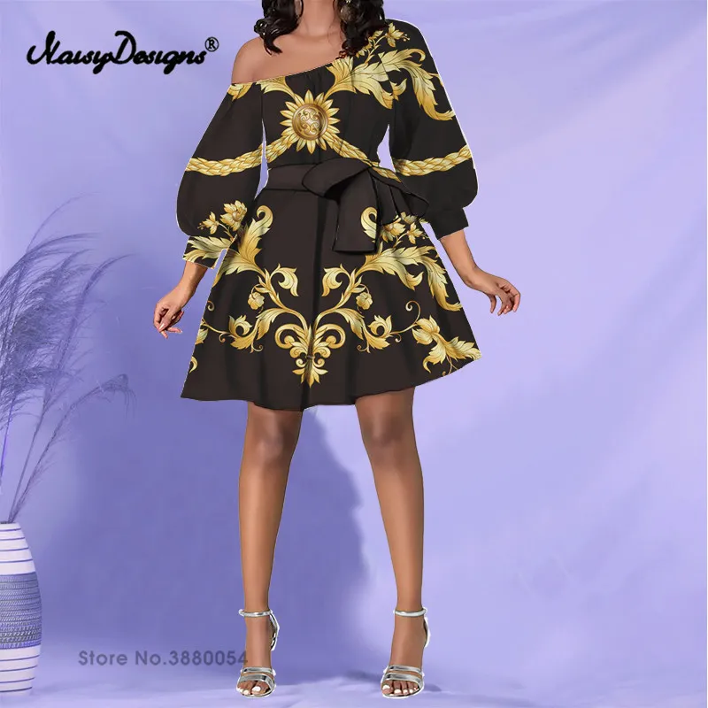 Женское платье Noisydesigns, длинное, элегантное, для вечеринки, выпускного вечера, сексуальное, с наклонными плечами, эластичное, термоусадочное, роскошное, с золотым цветочным узором, Прямая поставка 220627