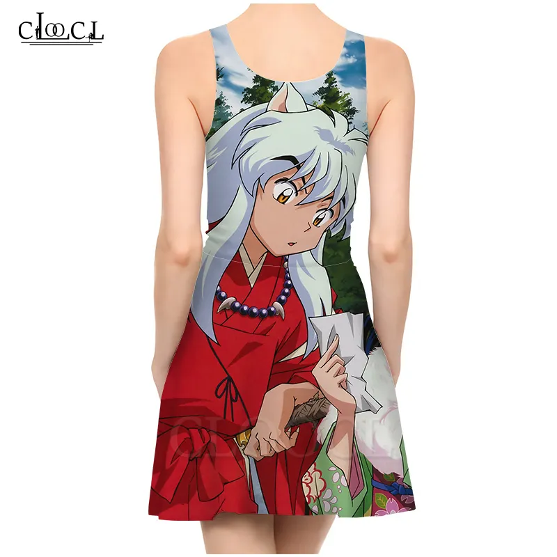 Anime Inuyasha señoras 3D estampado moda Harajuku mujer vestido chica ropa sin mangas vestido de verano 220617