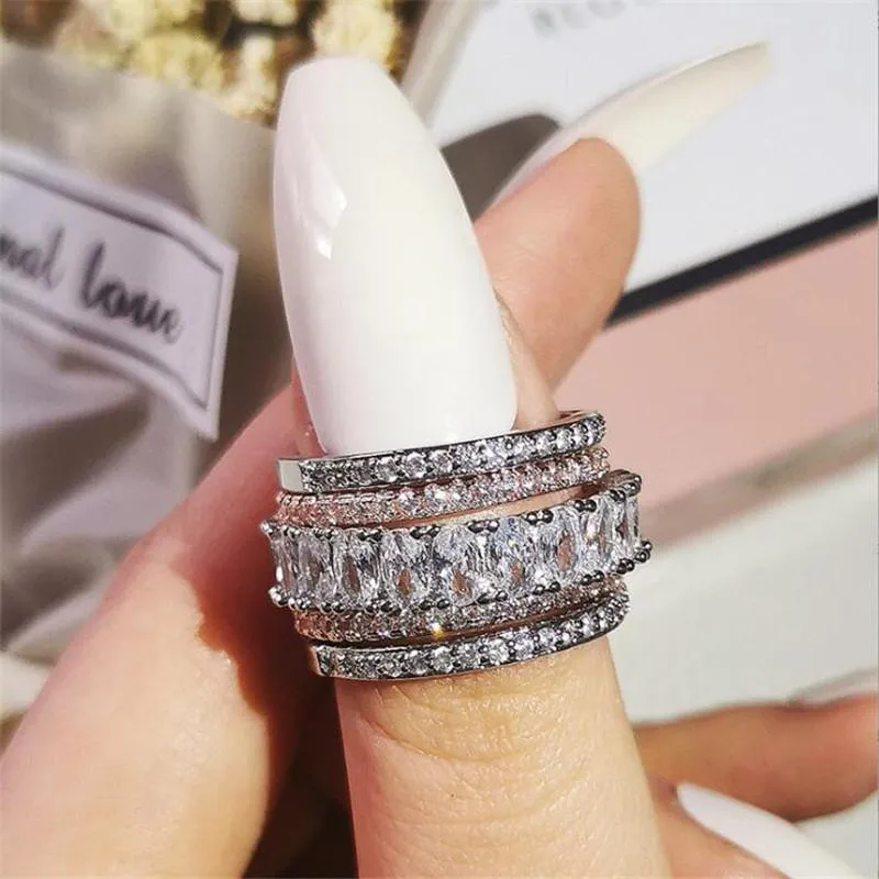 Unique Wedding Rings Luxury Jewelry 925 Sterling Silver Rose Gold Fill Oval Cut White Topaz CZ Diamond Gemstones Women Engagement Bridal Ring Set