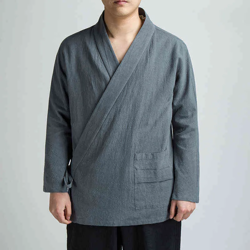 Традиционная открытая стежка мужская хлопчатобумажная льняная куртка мужчина кимоно кардиган мужчина хараджуку избыточный