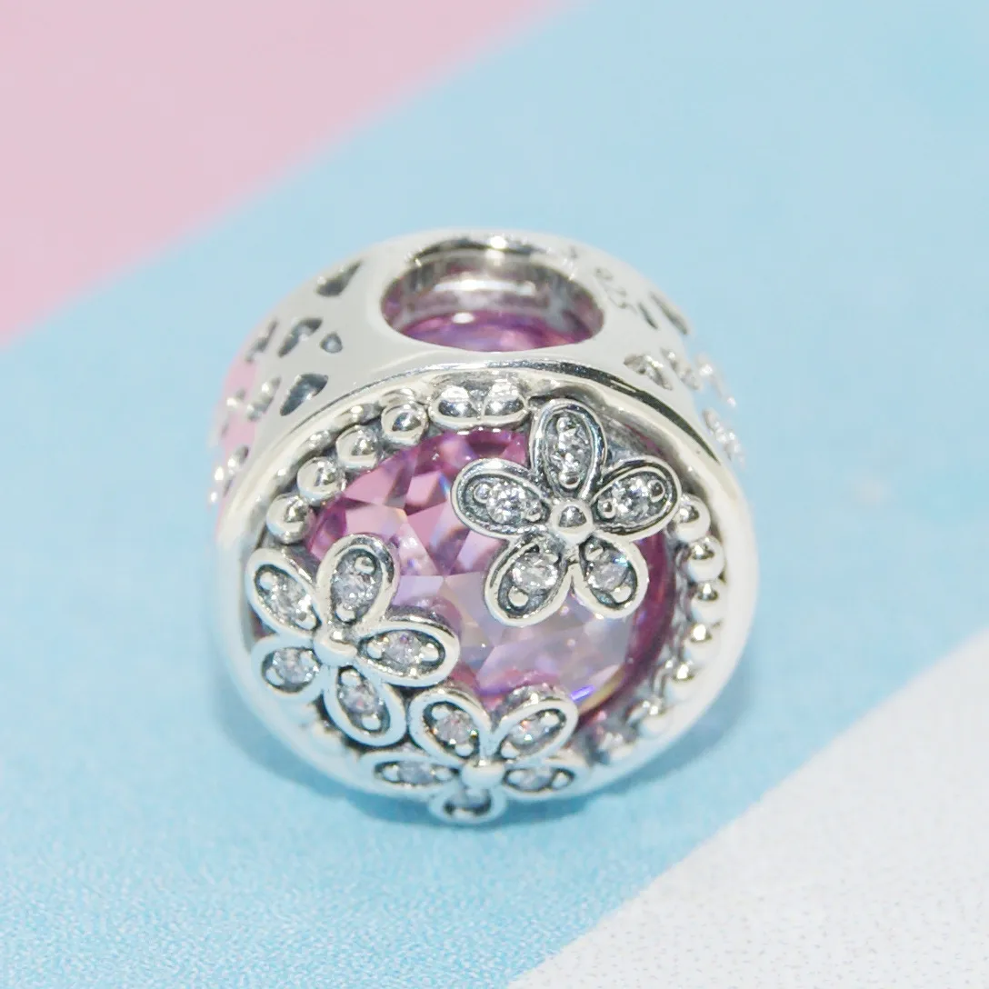 925 srebrne koraliki charms dla pandora charm bransoletki projektant dla kobiet różowy płatek miłości motyl serce cyrkonia koraliki odpowiednie