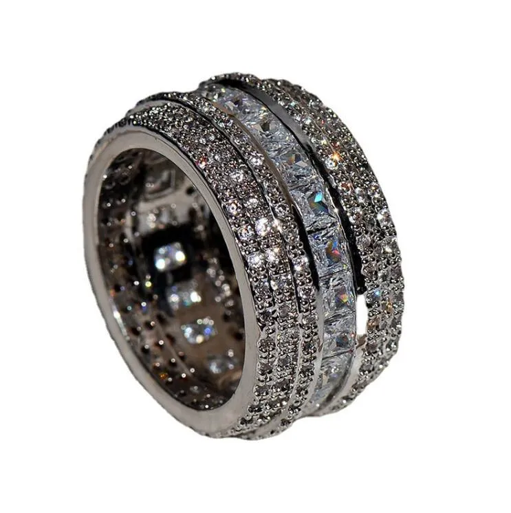 Choucong Wedding Rings Top Sell Drop Ship Luksusowa biżuteria 925 Srebrna Princess Cut White Topaz CZ Diamond Stones Diamond Obiecing249l