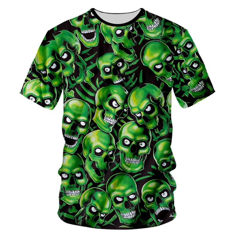CJLM poliester o szyja man hiphop zielone czaszki koszula 3D drukowane punk rock w chińskim stylu koszulka 220623259g