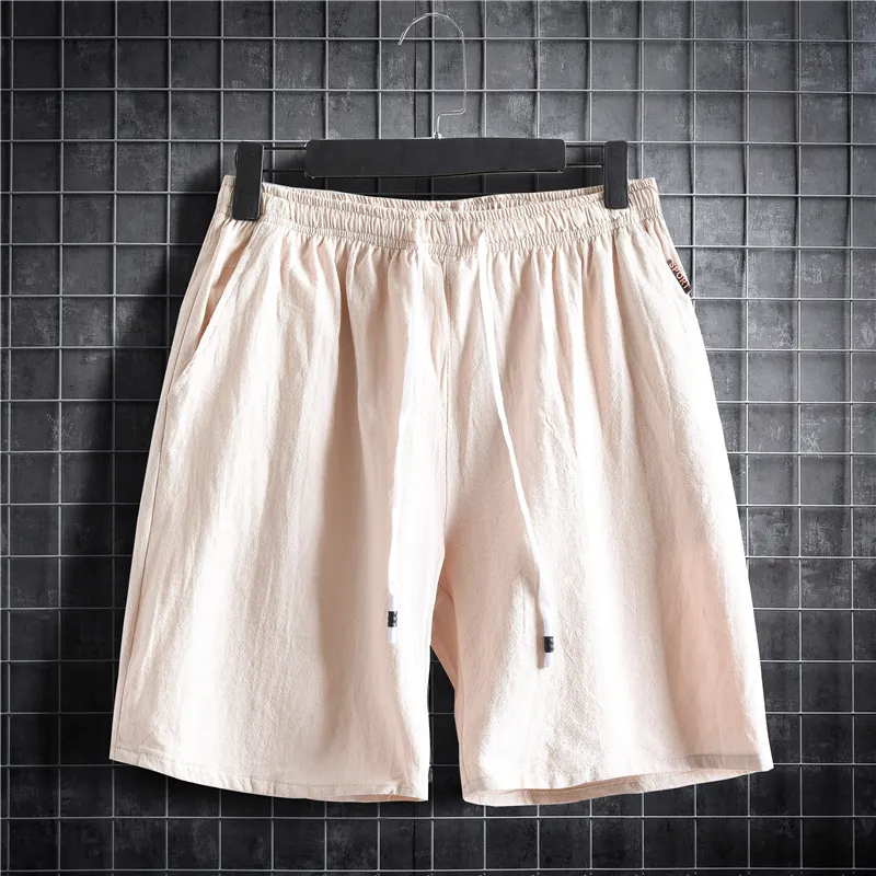 M 5xl plus size heren s shorts elastische taille met trekkoord sportkleding gewone kleur katoen linnen casual korte broek zomer kleding 220630